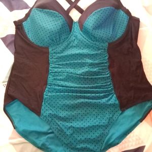 👙🍒4X Black Polka Dot Turquoise Bathing Suit⛱️🌊